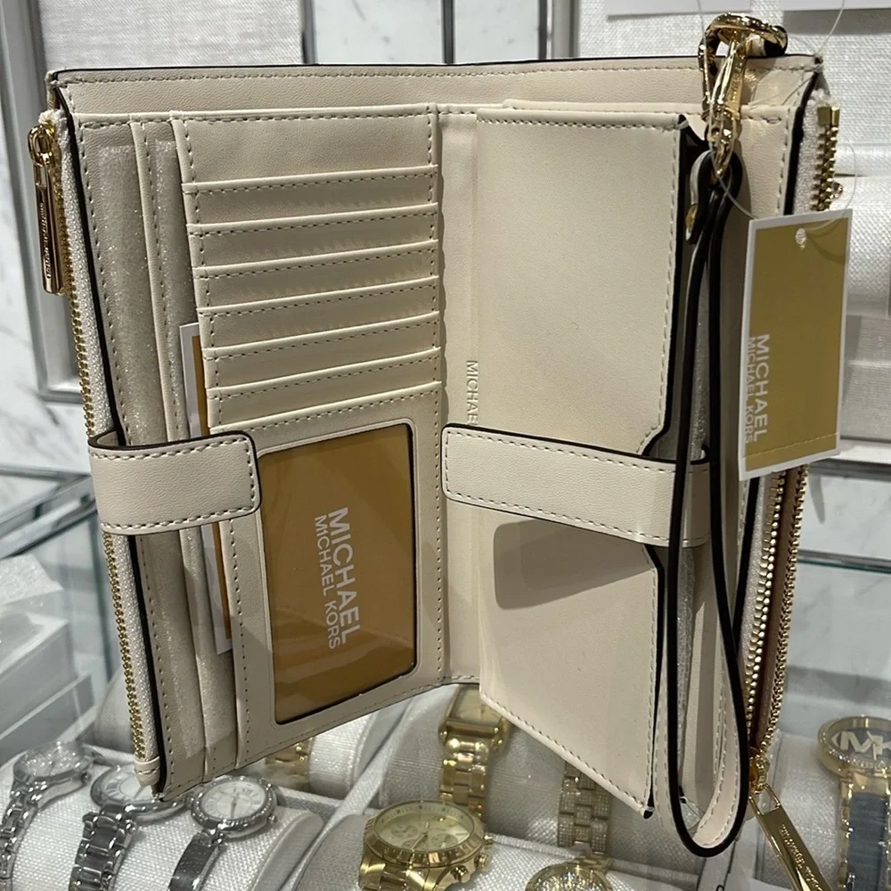 Michael Kors Jet Set Travel Large Double-Zip Wristlet-Wallet-PhoneHolder Pale